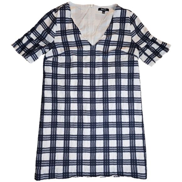 Madewell Leighton Plaid White Blue Sheath Dress - Picture 6 of 11